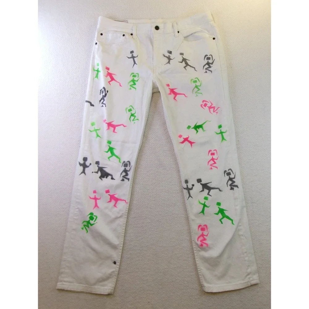 Levis‎ Mens 36x30 511 Slim Fit Jeans White Neon Stencil Graphic Print 04511-0407